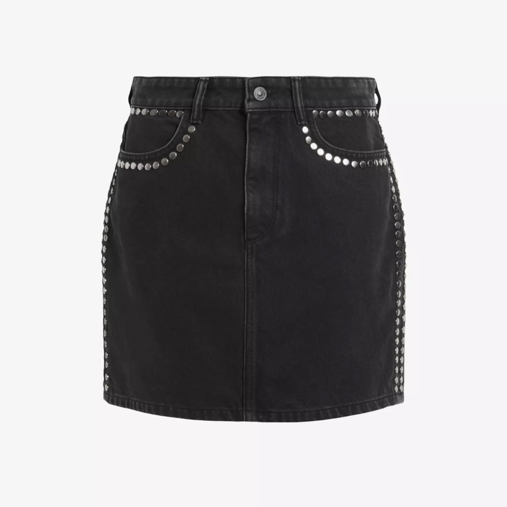 ALL SAINTS Winnie stud-embellished denim mini skirt